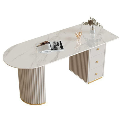 Glam 23.6" Wide Writing Desk Stone Office Desk in White with Drawers 47.2"L x 23.6"W x 29.5"H Clearhalo 'furn' 'furn_office_desk' 'Furniture' 'Office Desks' 'Office Furniture' 'office_desk' 6510483