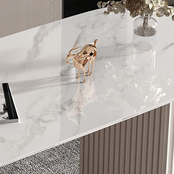 Glam 23.6" Wide Writing Desk Stone Office Desk in White with Drawers Clearhalo 'furn' 'furn_office_desk' 'Furniture' 'Office Desks' 'Office Furniture' 'office_desk' 6510485