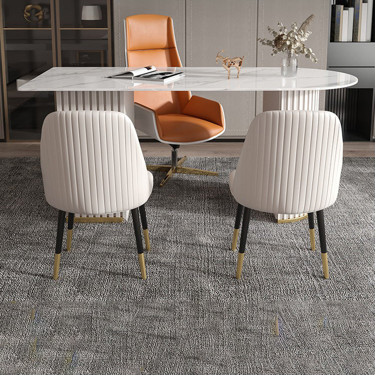 Glam 23.6" Wide Writing Desk Stone Office Desk in White with Drawers Clearhalo 'furn' 'furn_office_desk' 'Furniture' 'Office Desks' 'Office Furniture' 'office_desk' 6510488