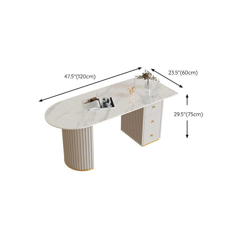 Glam 23.6" Wide Writing Desk Stone Office Desk in White with Drawers Clearhalo 'furn' 'furn_office_desk' 'Furniture' 'Office Desks' 'Office Furniture' 'office_desk' 6510489