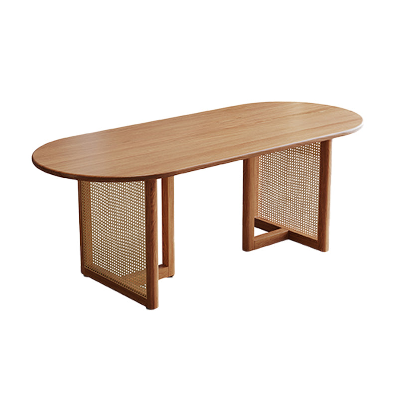 Moderne massief houten eettafel Rotan voetstuk eettafel voor eetkamer