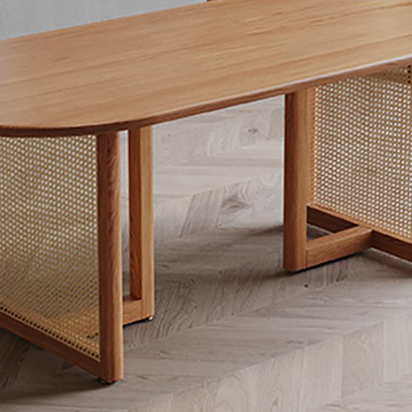 Moderne massief houten eettafel Rotan voetstuk eettafel voor eetkamer