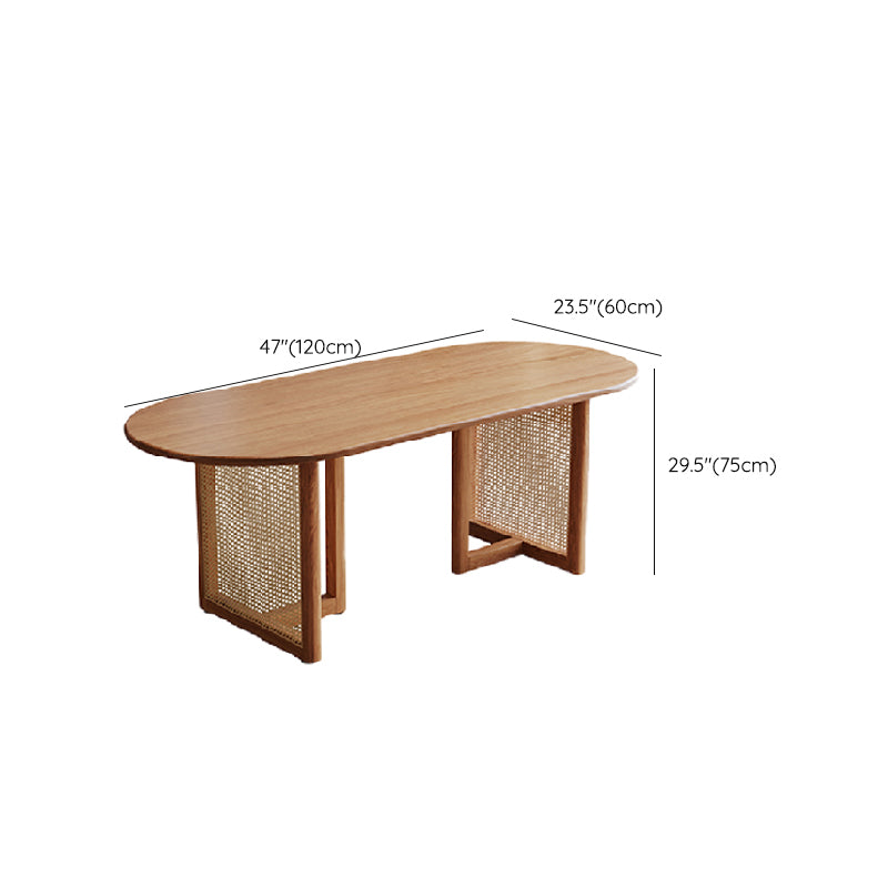 Moderne massief houten eettafel Rotan voetstuk eettafel voor eetkamer