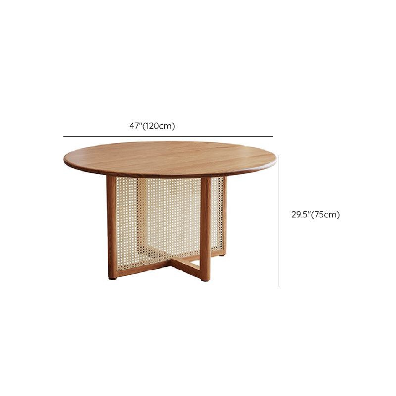 Moderne massief houten eettafel Rotan voetstuk eettafel voor eetkamer