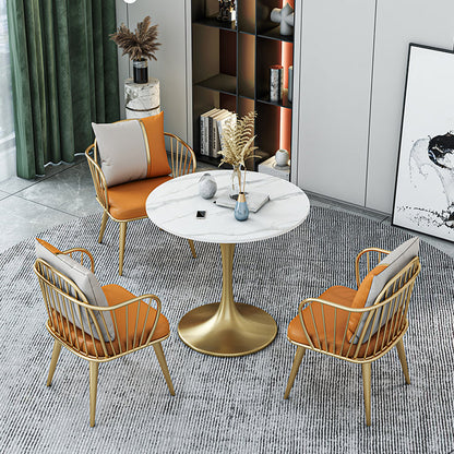 Round Dining Table with Metal Pedestal Modern Table for Home
