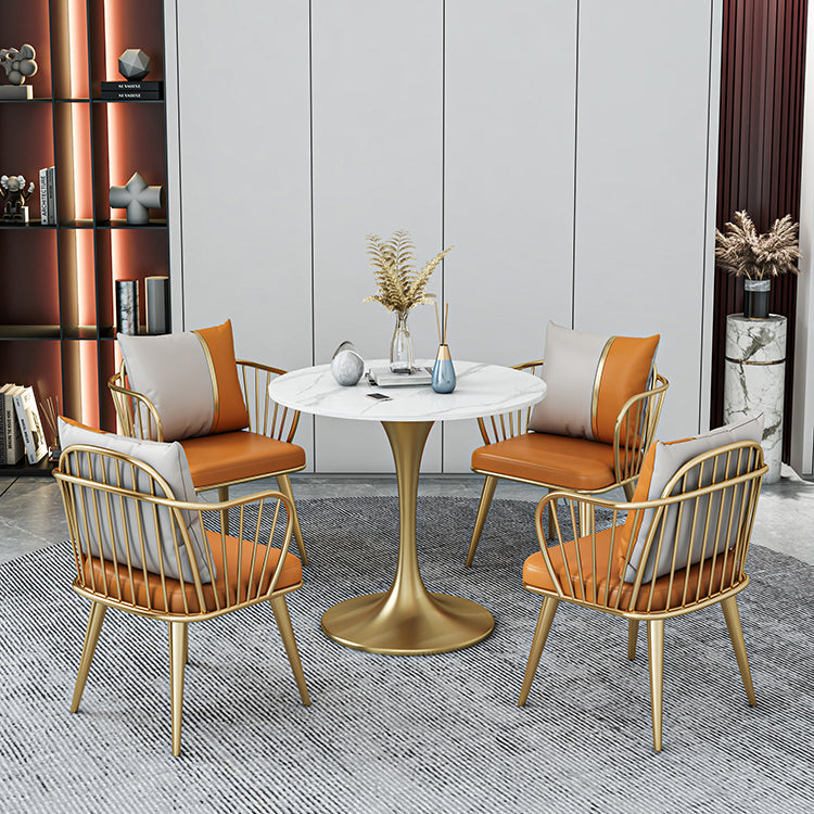 Round Dining Table with Metal Pedestal Modern Table for Home