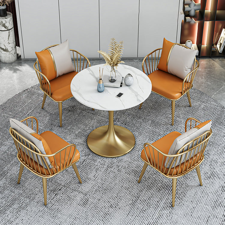 Round Dining Table with Metal Pedestal Modern Table for Home
