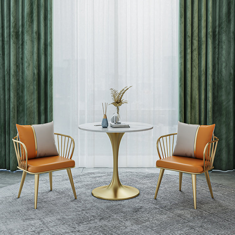 Round Dining Table with Metal Pedestal Modern Table for Home