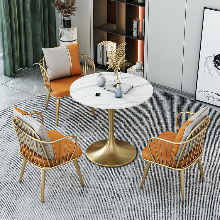 Round Dining Table with Metal Pedestal Modern Table for Home