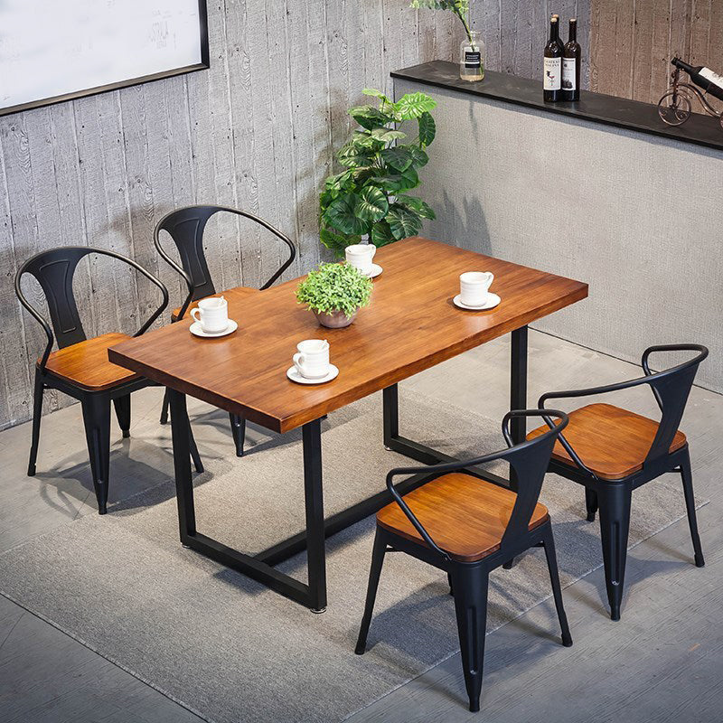 Indoor Rectangle Table with Metal Base Industrial Brown Wood Top Dining Table 63"L x 27.6"W x 29.5"H Without Chairs Clearhalo 'Dining Tables & Seating' 'Dining Tables' 'dining_table' 'furn' 'furn_dining_table' 'Furniture' 'Kitchen & Dining Furniture' 6512589