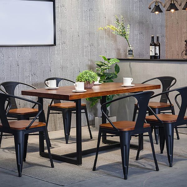 Indoor Rectangle Table with Metal Base Industrial Brown Wood Top Dining Table Clearhalo 'Dining Tables & Seating' 'Dining Tables' 'dining_table' 'furn' 'furn_dining_table' 'Furniture' 'Kitchen & Dining Furniture' 6512597