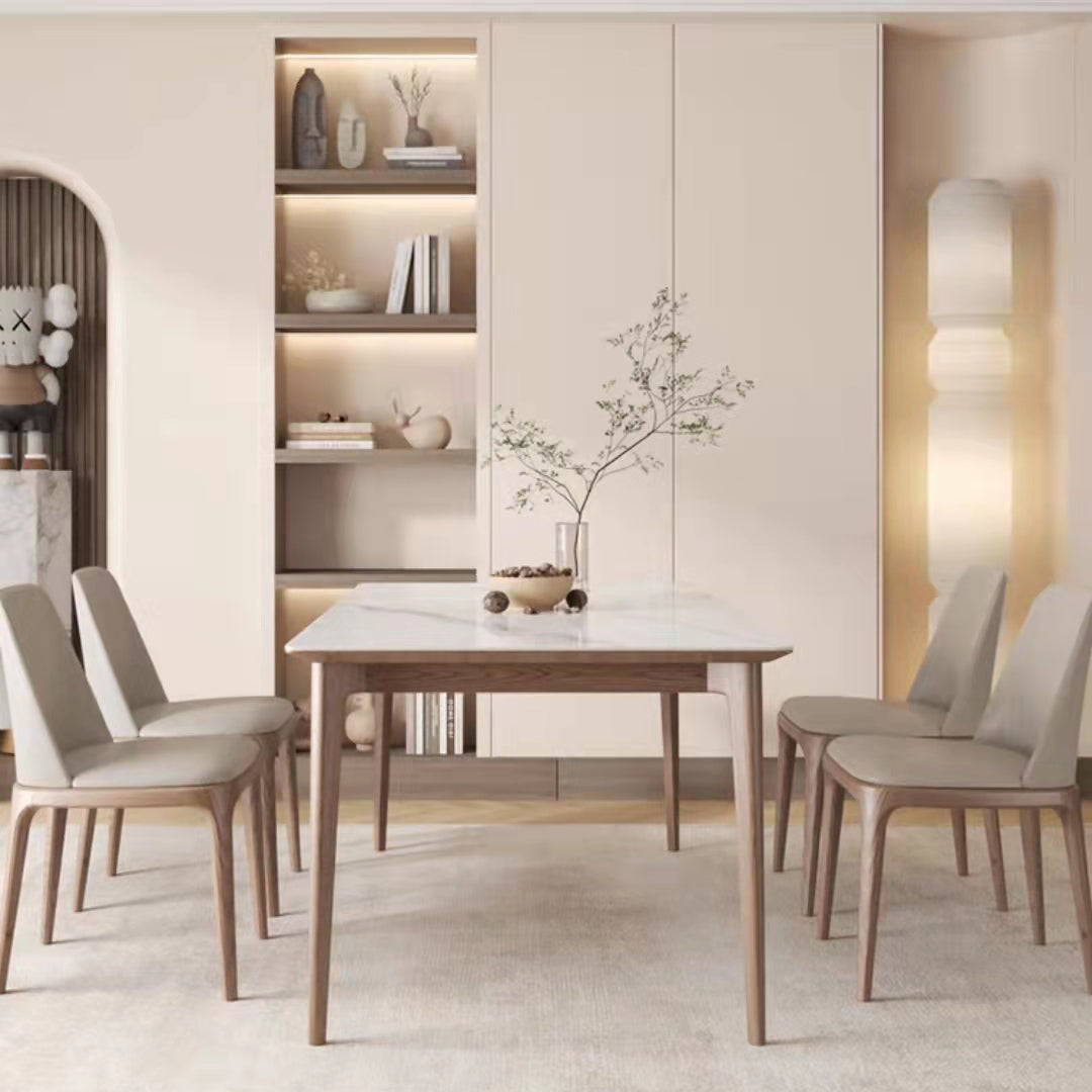 Mid-Century Dining Table for Home White Stone Table with Wooden Legs Clearhalo 'Dining Tables & Seating' 'Dining Tables' 'dining_table' 'furn' 'furn_dining_table' 'Furniture' 'Kitchen & Dining Furniture' 6512618