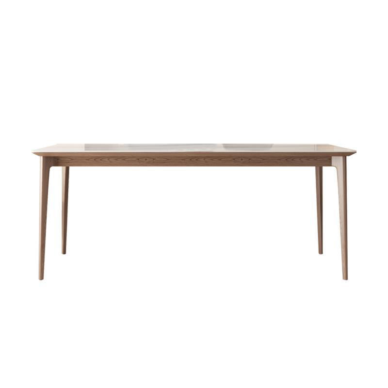 Mid-Century Dining Table for Home White Stone Table with Wooden Legs Without Chairs Clearhalo 'Dining Tables & Seating' 'Dining Tables' 'dining_table' 'furn' 'furn_dining_table' 'Furniture' 'Kitchen & Dining Furniture' 6512619