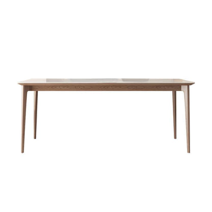 Mid-Century Dining Table for Home White Stone Table with Wooden Legs Without Chairs Clearhalo 'Dining Tables & Seating' 'Dining Tables' 'dining_table' 'furn' 'furn_dining_table' 'Furniture' 'Kitchen & Dining Furniture' 6512619