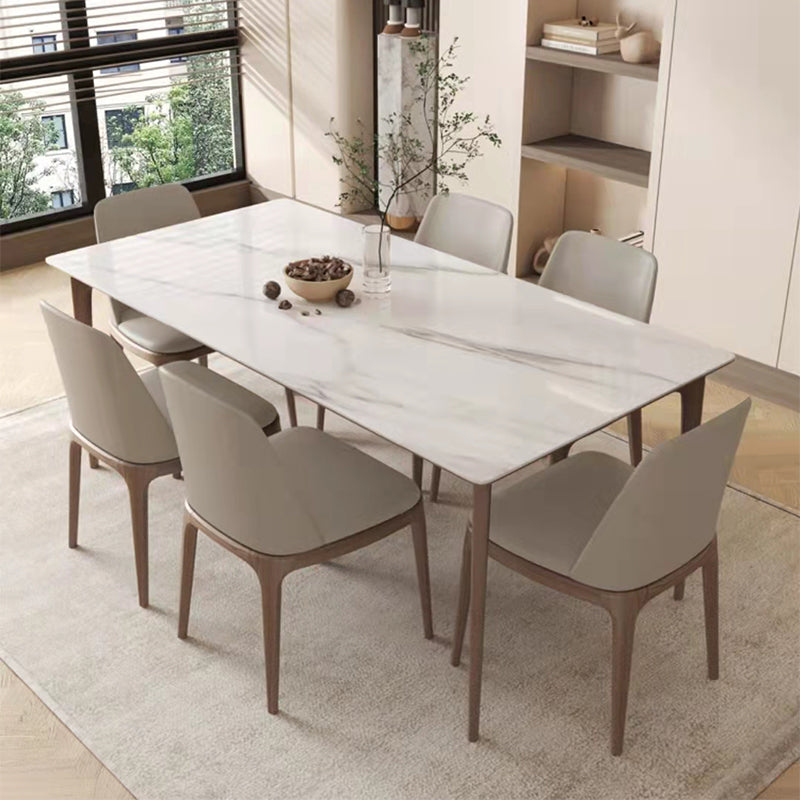 Mid-Century Dining Table for Home White Stone Table with Wooden Legs Clearhalo 'Dining Tables & Seating' 'Dining Tables' 'dining_table' 'furn' 'furn_dining_table' 'Furniture' 'Kitchen & Dining Furniture' 6512622