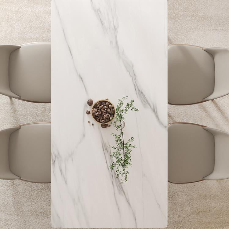 Mid-Century Dining Table for Home White Stone Table with Wooden Legs Clearhalo 'Dining Tables & Seating' 'Dining Tables' 'dining_table' 'furn' 'furn_dining_table' 'Furniture' 'Kitchen & Dining Furniture' 6512624