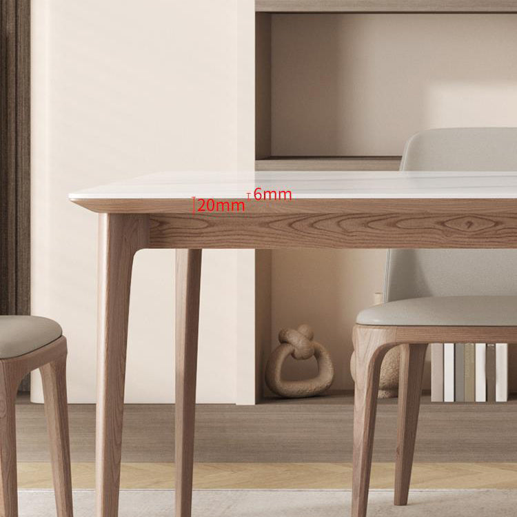 Mid-Century Dining Table for Home White Stone Table with Wooden Legs Clearhalo 'Dining Tables & Seating' 'Dining Tables' 'dining_table' 'furn' 'furn_dining_table' 'Furniture' 'Kitchen & Dining Furniture' 6512625