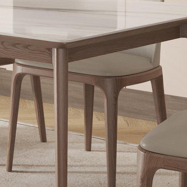 Mid-Century Dining Table for Home White Stone Table with Wooden Legs Clearhalo 'Dining Tables & Seating' 'Dining Tables' 'dining_table' 'furn' 'furn_dining_table' 'Furniture' 'Kitchen & Dining Furniture' 6512626