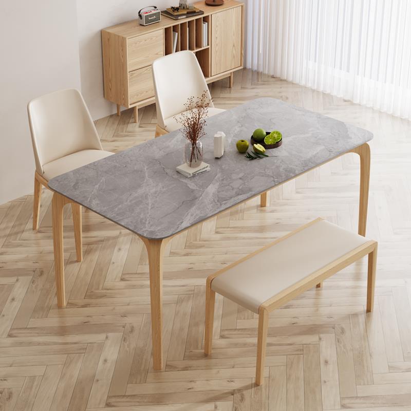 Mid-Century Dining Table with Ash Wood Frame White Stone Top Table for Home 70.9"L x 35.4"W x 29.5"H Without Chairs Clearhalo 'Dining Tables & Seating' 'Dining Tables' 'dining_table' 'furn' 'furn_dining_table' 'Furniture' 'Kitchen & Dining Furniture' 6512649