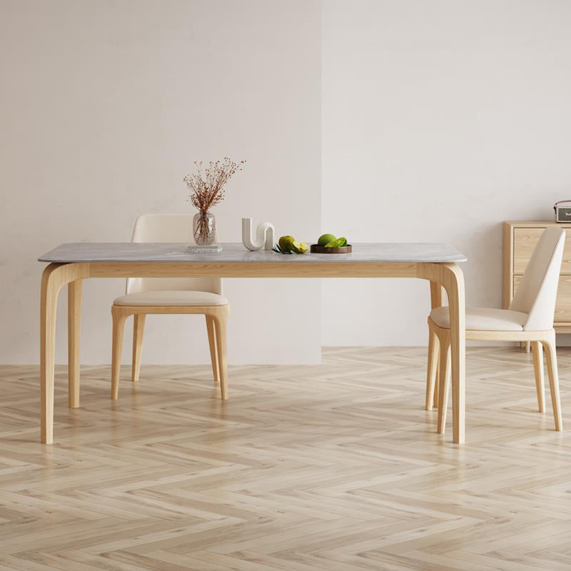 Mid-Century Dining Table with Ash Wood Frame White Stone Top Table for Home 63"L x 31.5"W x 29.5"H Without Chairs Clearhalo 'Dining Tables & Seating' 'Dining Tables' 'dining_table' 'furn' 'furn_dining_table' 'Furniture' 'Kitchen & Dining Furniture' 6512651