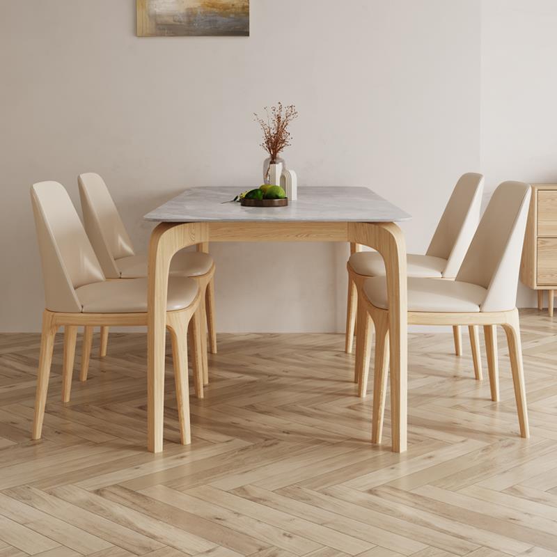 Mid-Century Dining Table with Ash Wood Frame White Stone Top Table for Home 55.1"L x 31.5"W x 29.5"H Without Chairs Clearhalo 'Dining Tables & Seating' 'Dining Tables' 'dining_table' 'furn' 'furn_dining_table' 'Furniture' 'Kitchen & Dining Furniture' 6512652