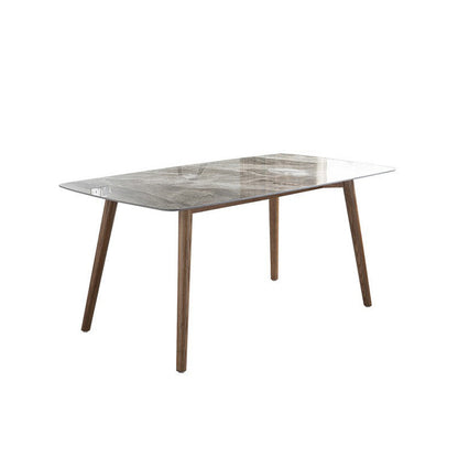 Dinettetafel met glanzend grijs stenen blad en houten frame, eettafel uit het midden van de eeuw voor thuis