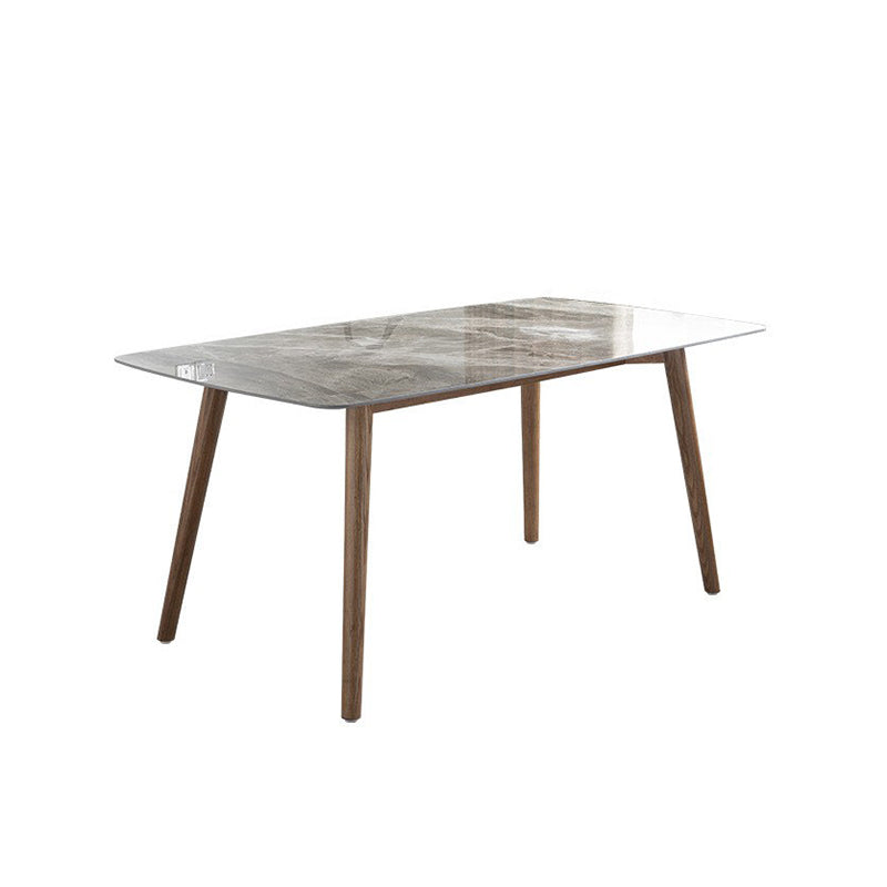 Dinettetafel met glanzend grijs stenen blad en houten frame, eettafel uit het midden van de eeuw voor thuis