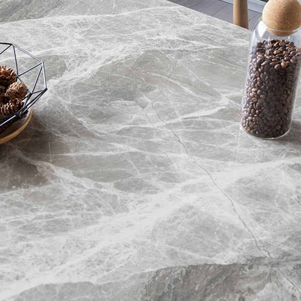 Dinettetafel met glanzend grijs stenen blad en houten frame, eettafel uit het midden van de eeuw voor thuis