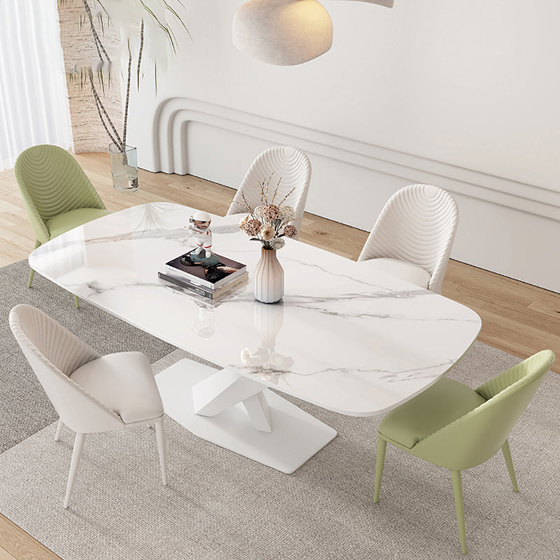 Modern Pedestal Dining Table Rectangle Stone Dining Table for Dining Room 63"L x 27.6"W x 29.5"H Without Chairs Clearhalo 'Dining Tables & Seating' 'Dining Tables' 'dining_table' 'furn' 'furn_dining_table' 'Furniture' 'Kitchen & Dining Furniture' 6512689