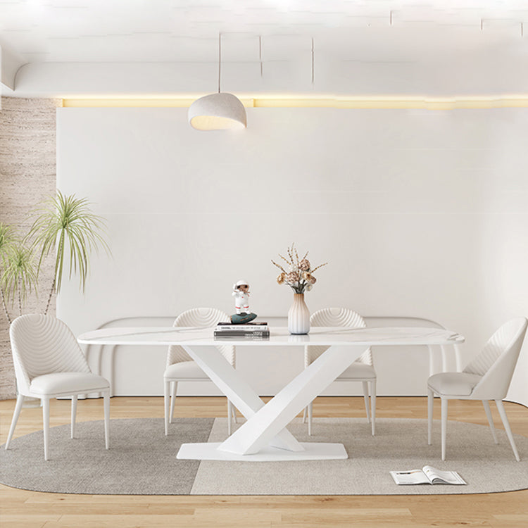Modern Pedestal Dining Table Rectangle Stone Dining Table for Dining Room 70.9"L x 27.6"W x 29.5"H Without Chairs Clearhalo 'Dining Tables & Seating' 'Dining Tables' 'dining_table' 'furn' 'furn_dining_table' 'Furniture' 'Kitchen & Dining Furniture' 6512690