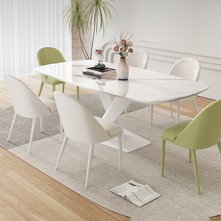 Modern Pedestal Dining Table Rectangle Stone Dining Table for Dining Room 51.2"L x 27.6"W x 29.5"H Without Chairs Clearhalo 'Dining Tables & Seating' 'Dining Tables' 'dining_table' 'furn' 'furn_dining_table' 'Furniture' 'Kitchen & Dining Furniture' 6512691