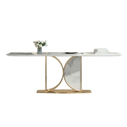 Glam Rectangle Table Sintered Stone Table with Metal Legs for Home