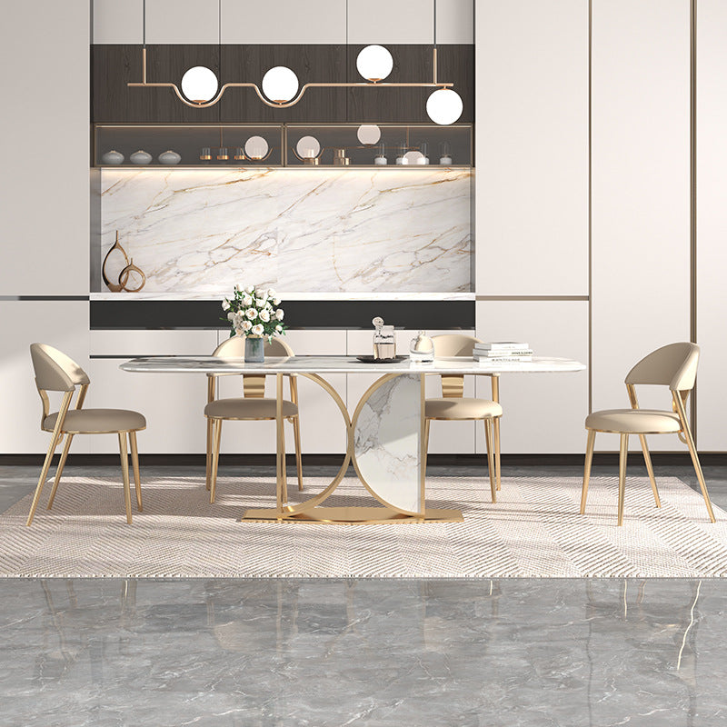 Glam Rectangle Table Sintered Stone Table with Metal Legs for Home