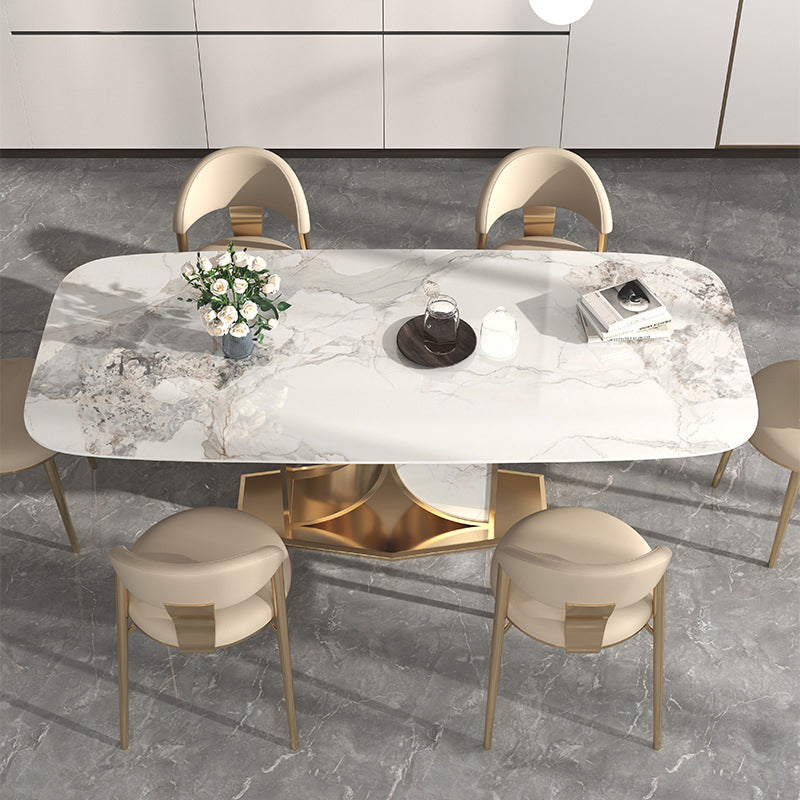 Glam Rectangle Table Sintered Stone Table with Metal Legs for Home