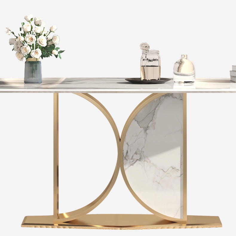 Glam Rectangle Table Sintered Stone Table with Metal Legs for Home