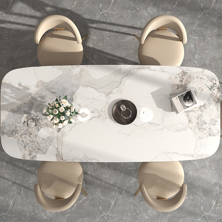 Glam Rectangle Table Sintered Stone Table with Metal Legs for Home