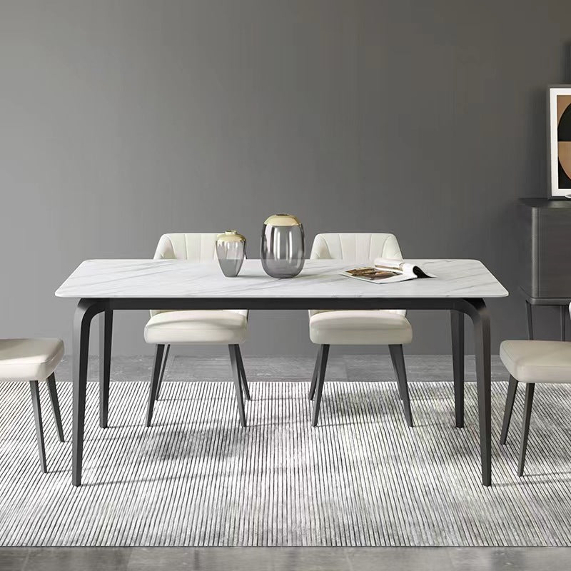 Industrial Rectangle Dining Table White Stone Top Table with Black Metal Legs 63"L x 35.4"W x 29.5"H Without Chairs Clearhalo 'Dining Tables & Seating' 'Dining Tables' 'dining_table' 'furn' 'furn_dining_table' 'Furniture' 'Kitchen & Dining Furniture' 6512742