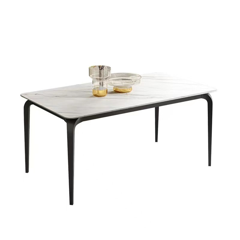 Industrial Rectangle Dining Table White Stone Top Table with Black Metal Legs 70.9"L x 35.4"W x 29.5"H Without Chairs Clearhalo 'Dining Tables & Seating' 'Dining Tables' 'dining_table' 'furn' 'furn_dining_table' 'Furniture' 'Kitchen & Dining Furniture' 6512743