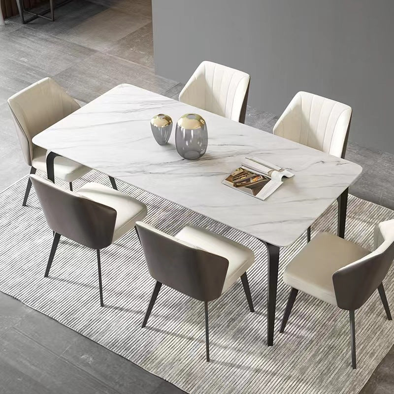 Industrial Rectangle Dining Table White Stone Top Table with Black Metal Legs 59.1"L x 31.5"W x 29.5"H Without Chairs Clearhalo 'Dining Tables & Seating' 'Dining Tables' 'dining_table' 'furn' 'furn_dining_table' 'Furniture' 'Kitchen & Dining Furniture' 6512744