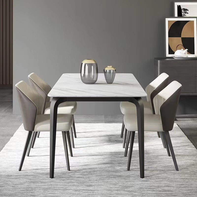 Industrial Rectangle Dining Table White Stone Top Table with Black Metal Legs 55.1"L x 31.5"W x 29.5"H Without Chairs Clearhalo 'Dining Tables & Seating' 'Dining Tables' 'dining_table' 'furn' 'furn_dining_table' 'Furniture' 'Kitchen & Dining Furniture' 6512745