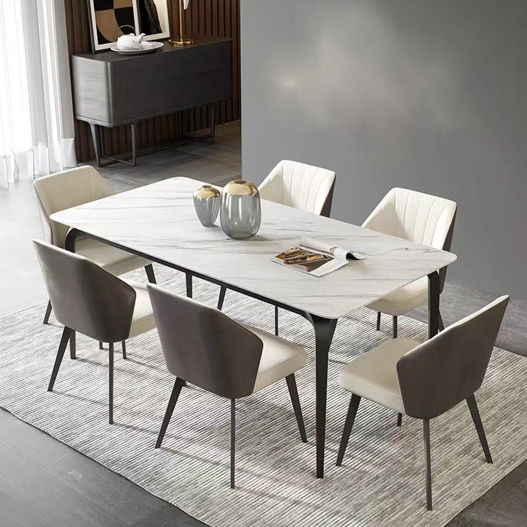Industrial Rectangle Dining Table White Stone Top Table with Black Metal Legs 51.2"L x 31.5"W x 29.5"H Without Chairs Clearhalo 'Dining Tables & Seating' 'Dining Tables' 'dining_table' 'furn' 'furn_dining_table' 'Furniture' 'Kitchen & Dining Furniture' 6512746