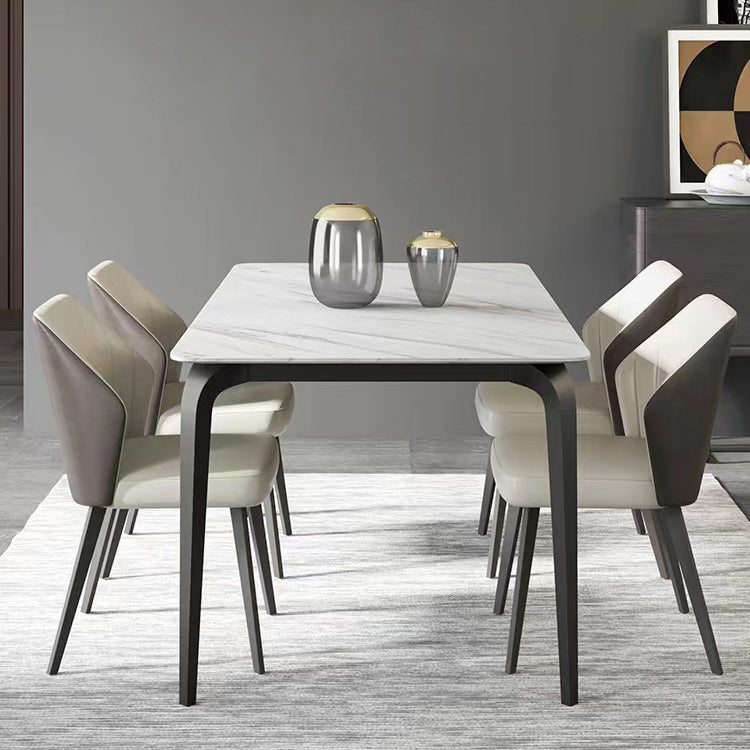 Industrial Rectangle Dining Table White Stone Top Table with Black Metal Legs Clearhalo 'Dining Tables & Seating' 'Dining Tables' 'dining_table' 'furn' 'furn_dining_table' 'Furniture' 'Kitchen & Dining Furniture' 6512751