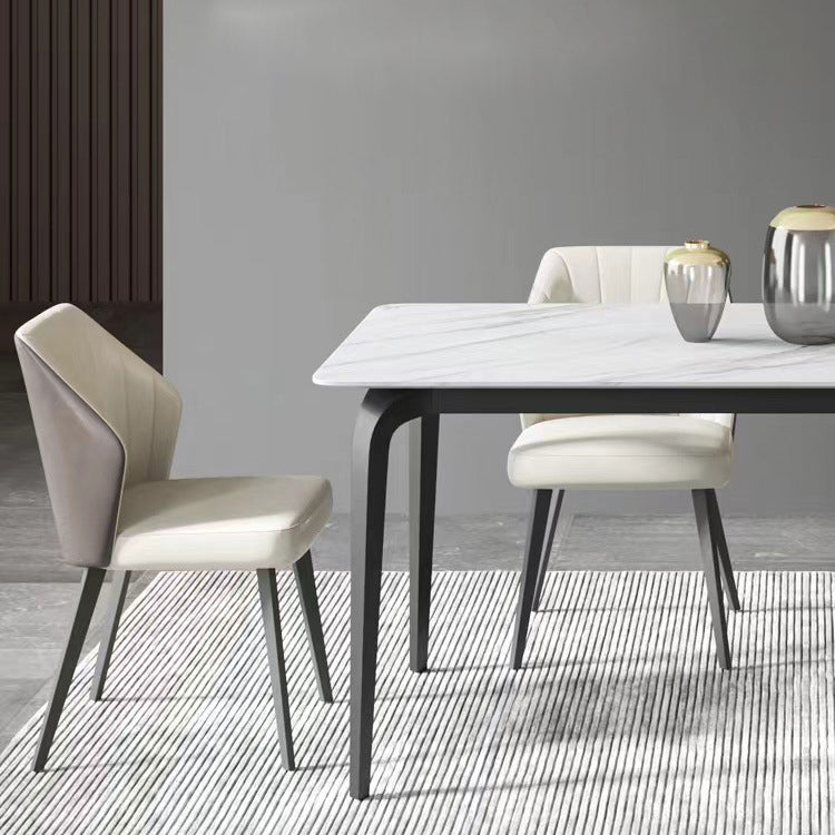 Industrial Rectangle Dining Table White Stone Top Table with Black Metal Legs Clearhalo 'Dining Tables & Seating' 'Dining Tables' 'dining_table' 'furn' 'furn_dining_table' 'Furniture' 'Kitchen & Dining Furniture' 6512752