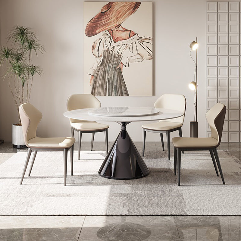 Modern Round Dining Table Stone Dining Table with Metal Pedestal 47.2"L x 47.2"W x 29.5"H Without Chairs Clearhalo 'Dining Tables & Seating' 'Dining Tables' 'dining_table' 'furn' 'furn_dining_table' 'Furniture' 'Kitchen & Dining Furniture' 6512760