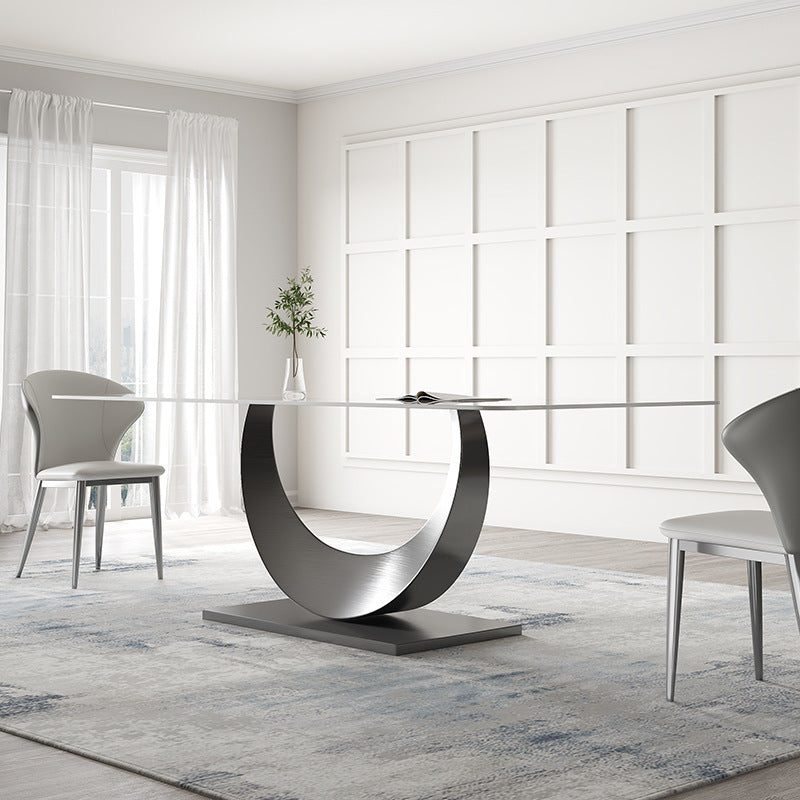 Contemporary Style Rectangle Table Sintered Stone Table with Metal Legs for Home 59.1"L x 31.5"W x 29.5"H Without Chairs Clearhalo 'Dining Tables & Seating' 'Dining Tables' 'dining_table' 'furn' 'furn_dining_table' 'Furniture' 'Kitchen & Dining Furniture' 6512783
