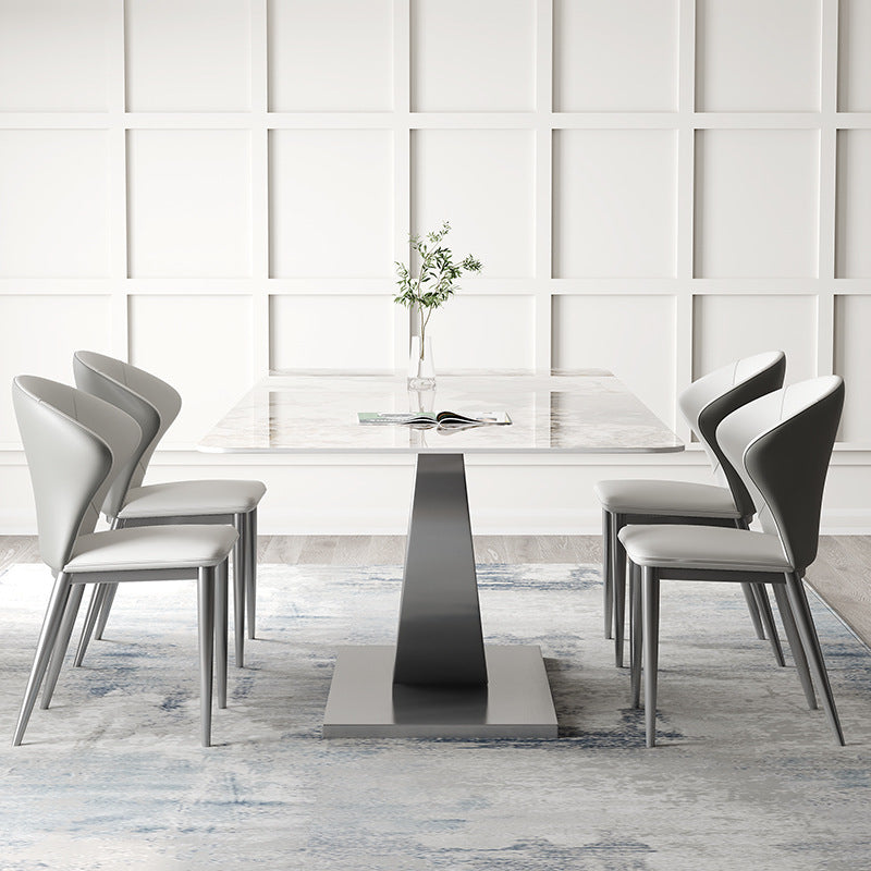 Contemporary Style Rectangle Table Sintered Stone Table with Metal Legs for Home 63"L x 31.5"W x 29.5"H Without Chairs Clearhalo 'Dining Tables & Seating' 'Dining Tables' 'dining_table' 'furn' 'furn_dining_table' 'Furniture' 'Kitchen & Dining Furniture' 6512784