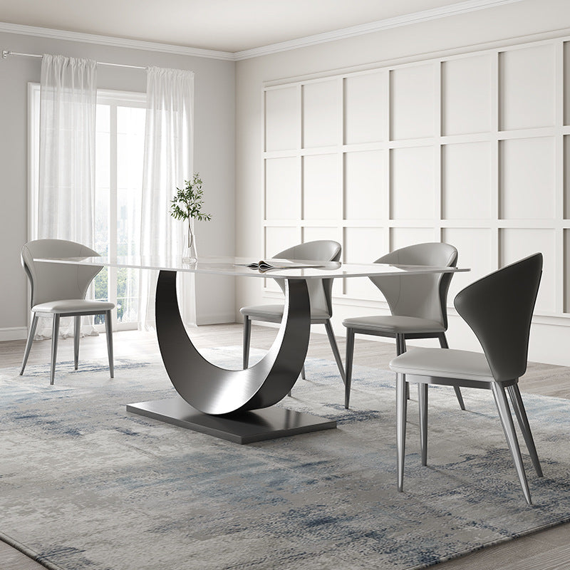 Contemporary Style Rectangle Table Sintered Stone Table with Metal Legs for Home 70.9"L x 35.4"W x 29.5"H Without Chairs Clearhalo 'Dining Tables & Seating' 'Dining Tables' 'dining_table' 'furn' 'furn_dining_table' 'Furniture' 'Kitchen & Dining Furniture' 6512785