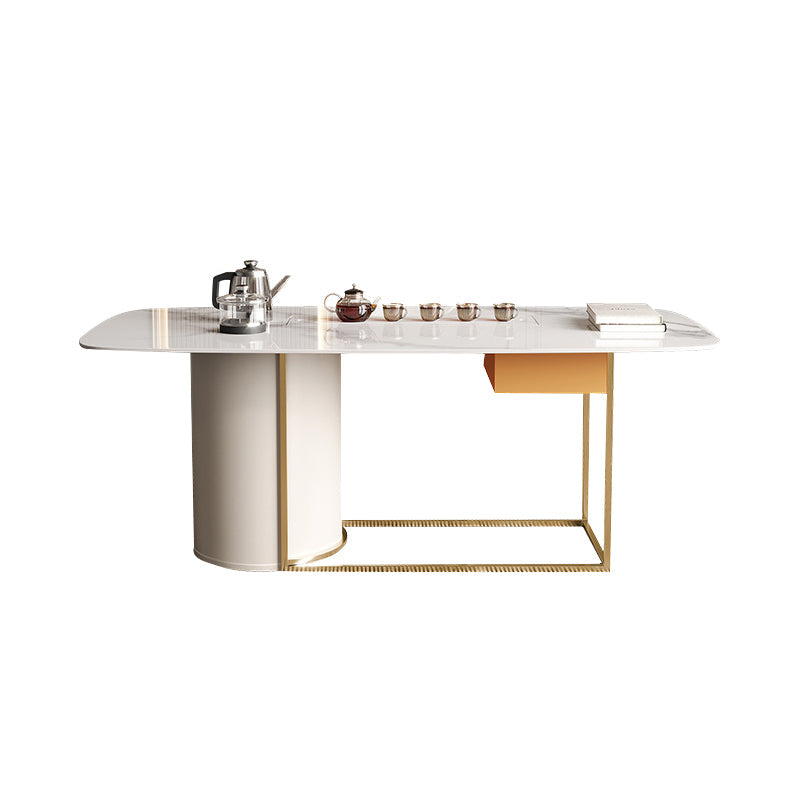 Glam Rectangle Table Sintered Stone Table with Metal Legs for Home Use