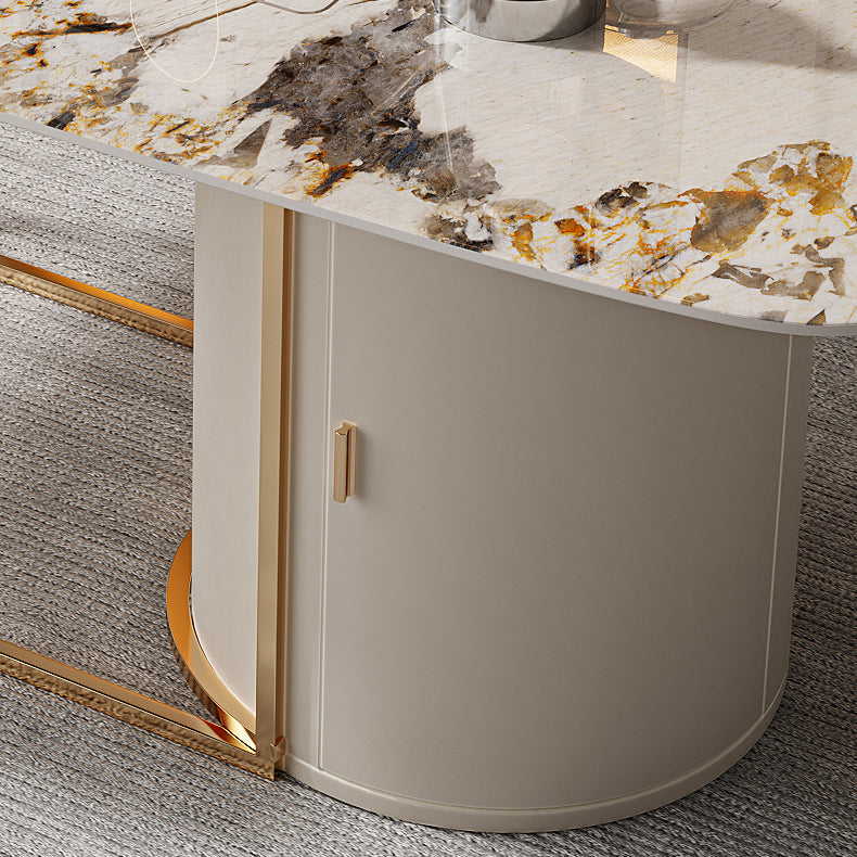 Glam Rectangle Table Sintered Stone Table with Metal Legs for Home Use