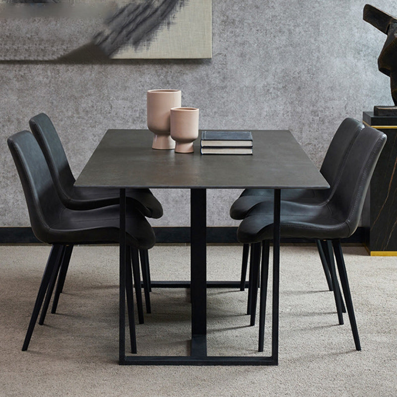 Industrial Rectangle Table Sintered Stone Table with Metal Legs for Home 63"L x 35.4"W x 29.5"H Without Chairs Clearhalo 'Dining Tables & Seating' 'Dining Tables' 'dining_table' 'furn' 'furn_dining_table' 'Furniture' 'Kitchen & Dining Furniture' 6512867